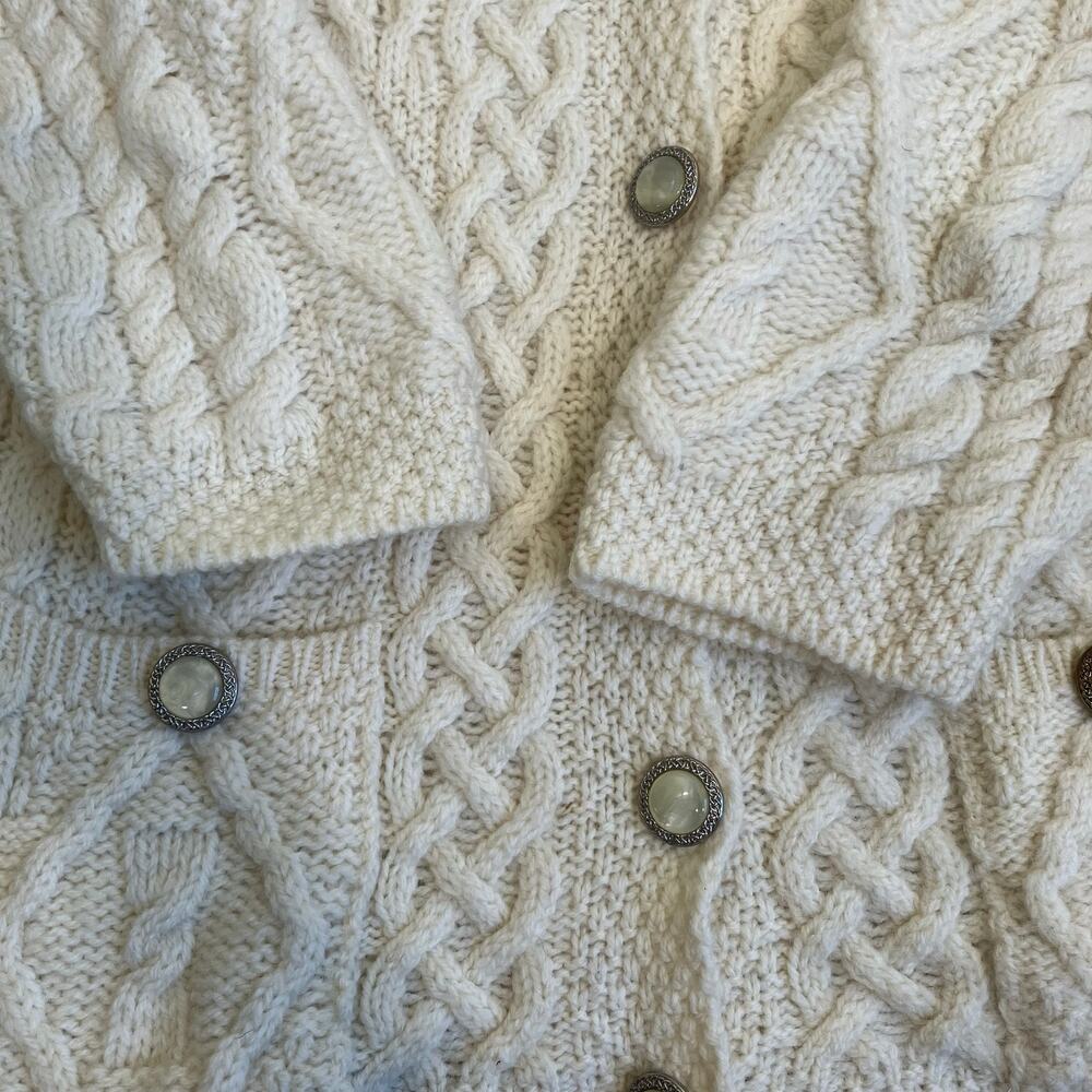 Aran Crafts XXL Vintage Cream Cable Knit Fisherman Cardigan Button-front Pockets - Picture 13 of 16